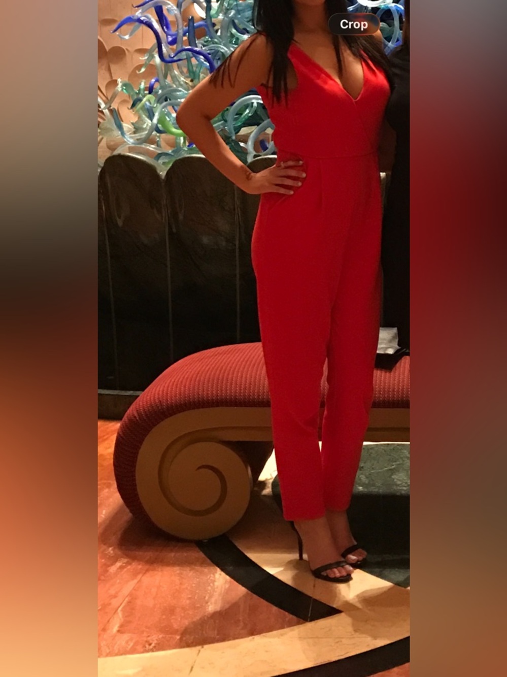 Sleeveless Red V-Neck French Connection Jumpsuit Size 8